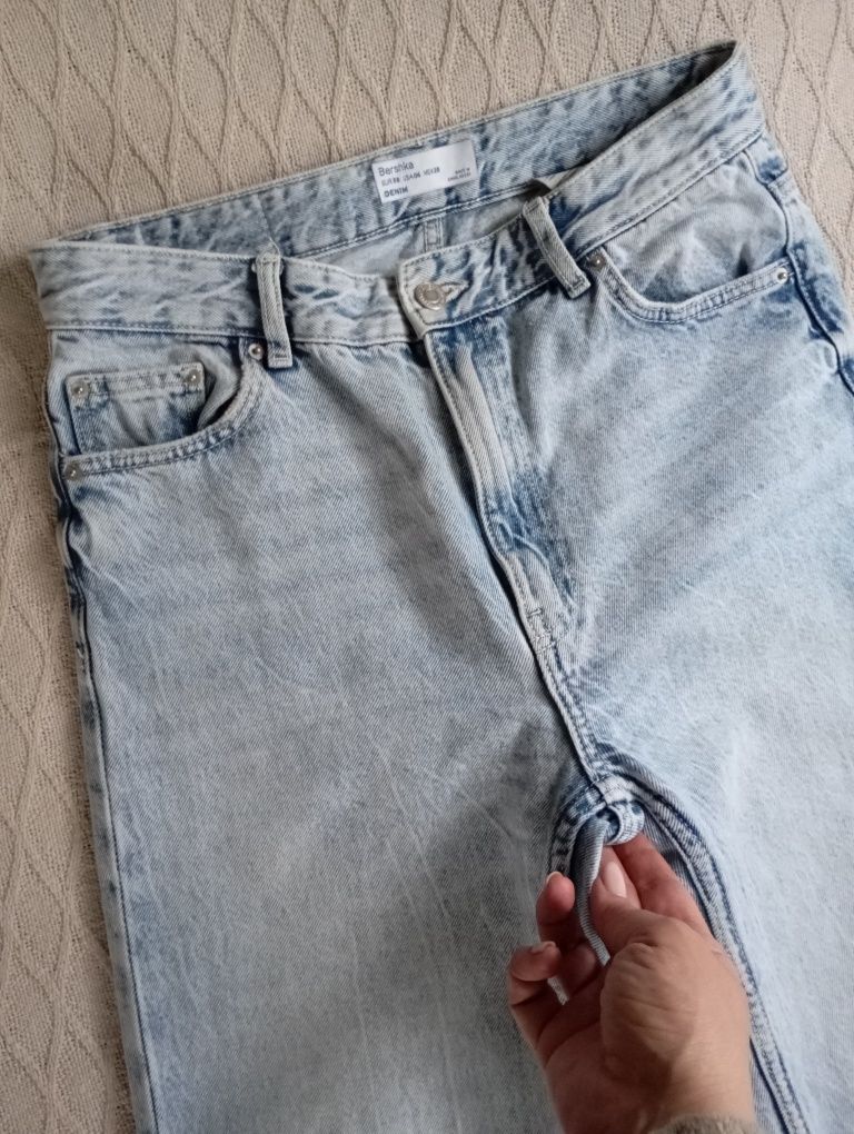 BERSHKA 38r proste jeansy szeroki nogawki