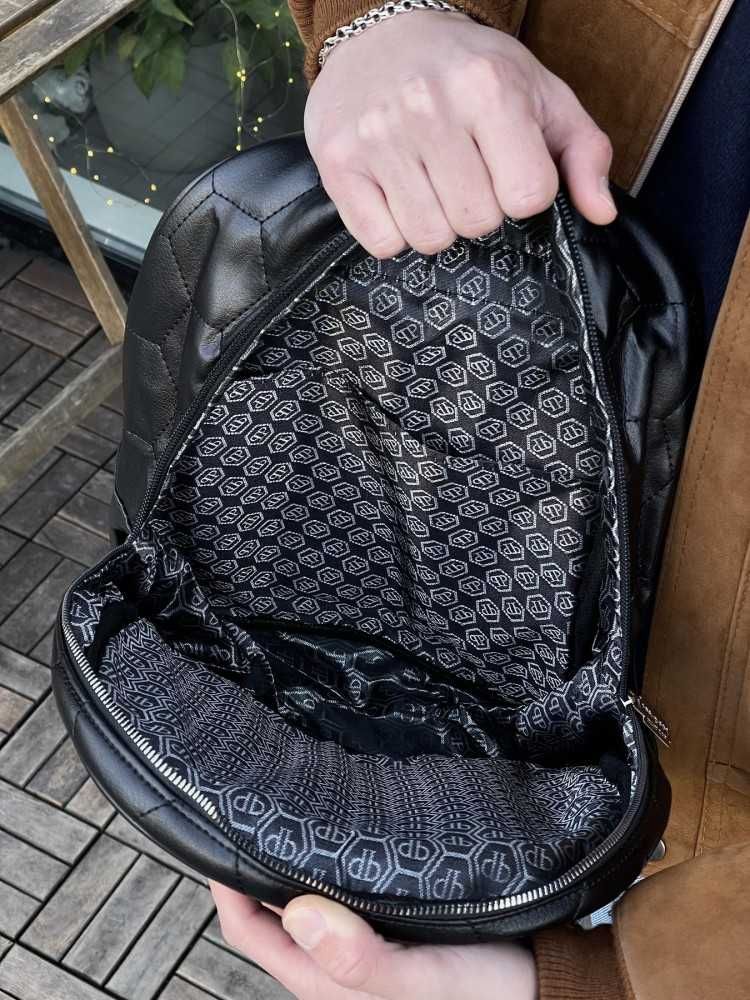 Рюкзак шкіряний чорна черепаха Philipp Plein