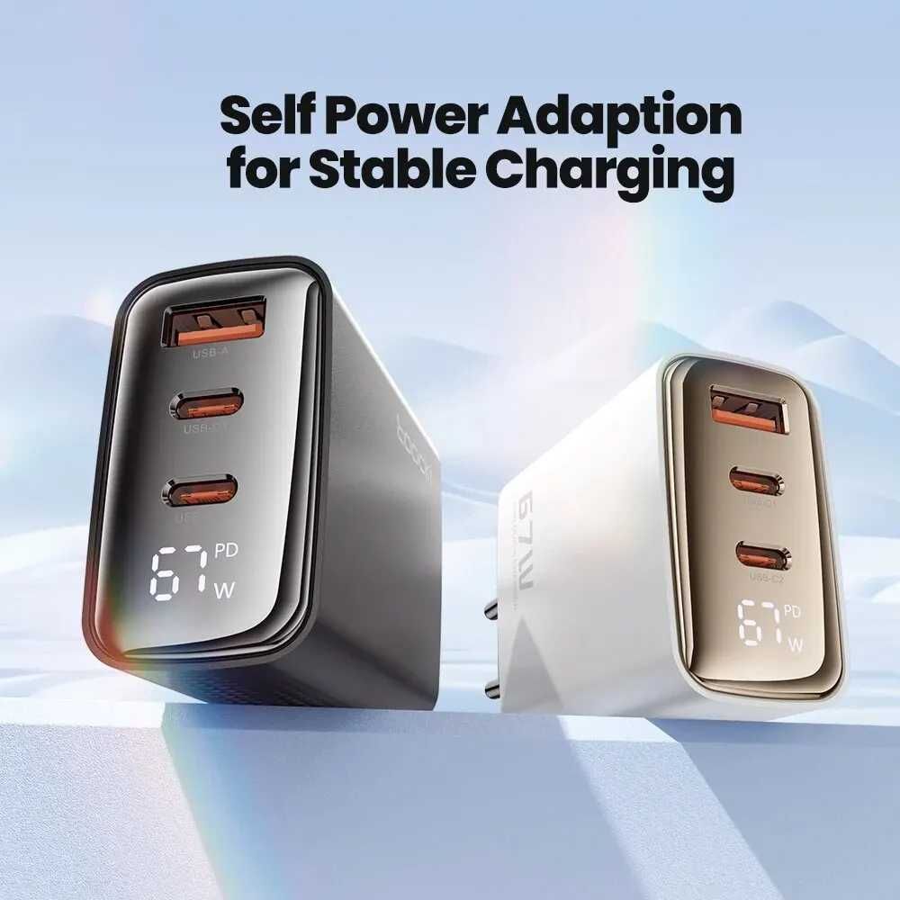 Зарядний пристрій Toocki 67W GaN USB C, PPS PD QC4.0, з дисплеєм