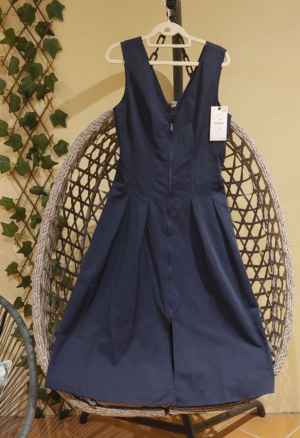 Vestido midi com fecho de correr na frente em azul-marinho da nova col
