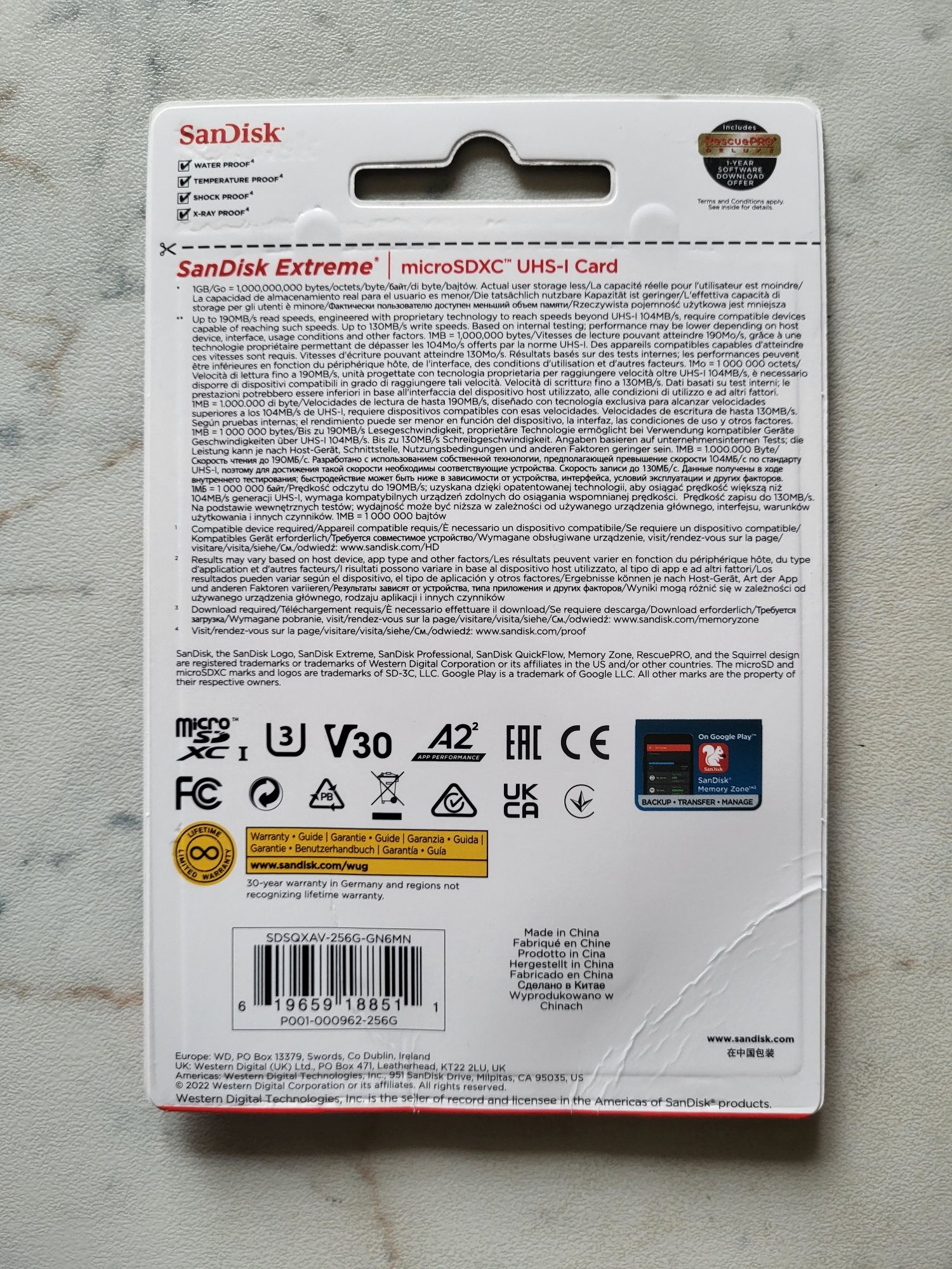 Карта памяти SanDisk Extreme microSDXC 256GB UHS-I U3 V30 A2