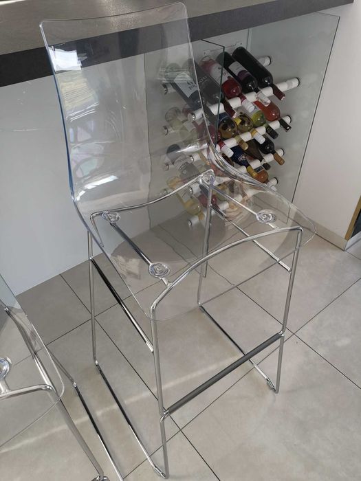 Zestaw Hokery 80cm transparentny chrom Zebra Anitshock wysoki 2 sztuki