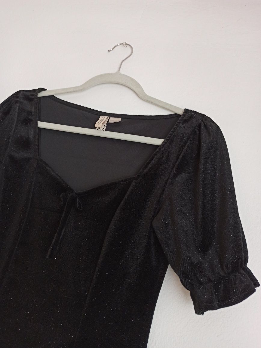 Sukienka czarna welurowa z brokatrm s 36 h&m