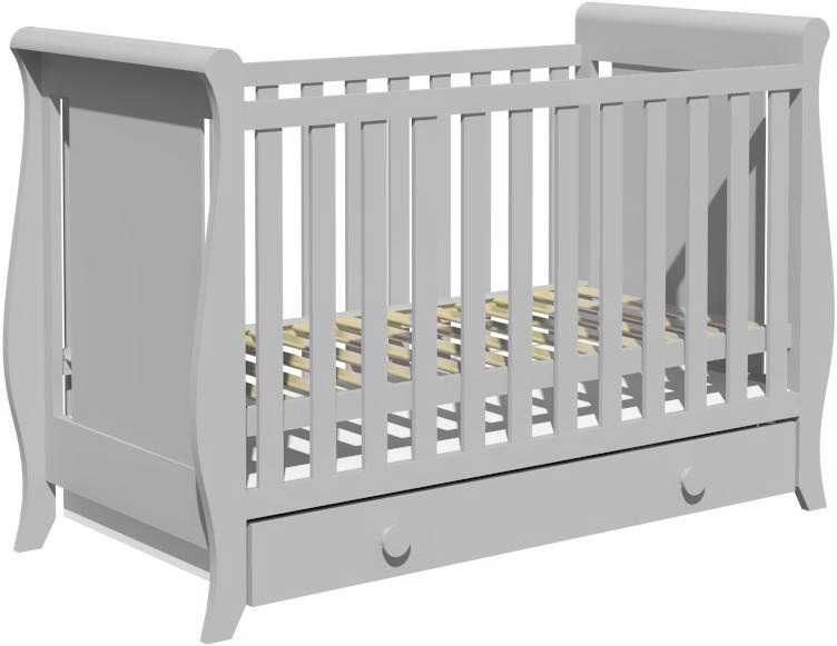 Łóżeczko Misza Premium 120/60 z szufladą, barierką i materacem - szare