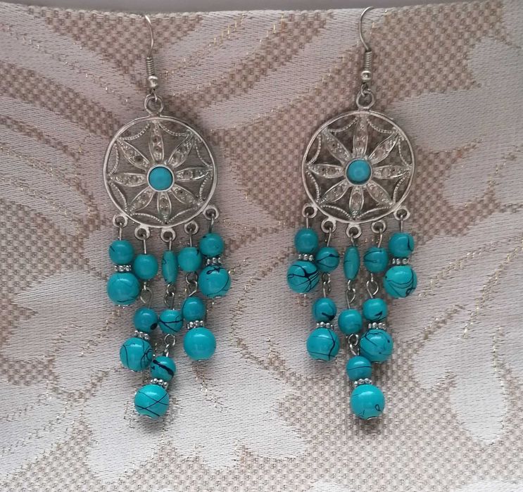 Серьги бирюзовые сережки бижутерия