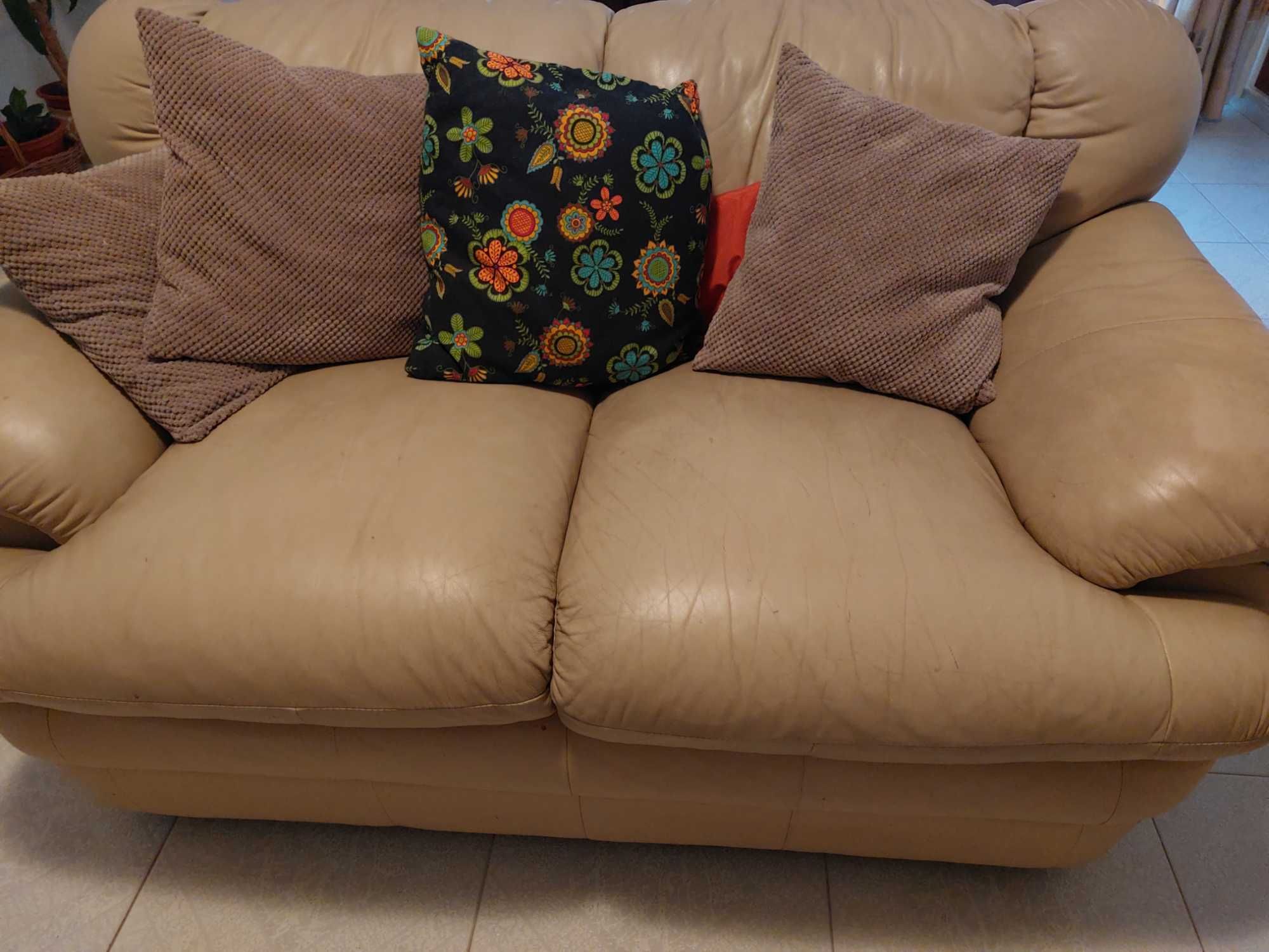 2 sofas de napa de cor bege - confortável