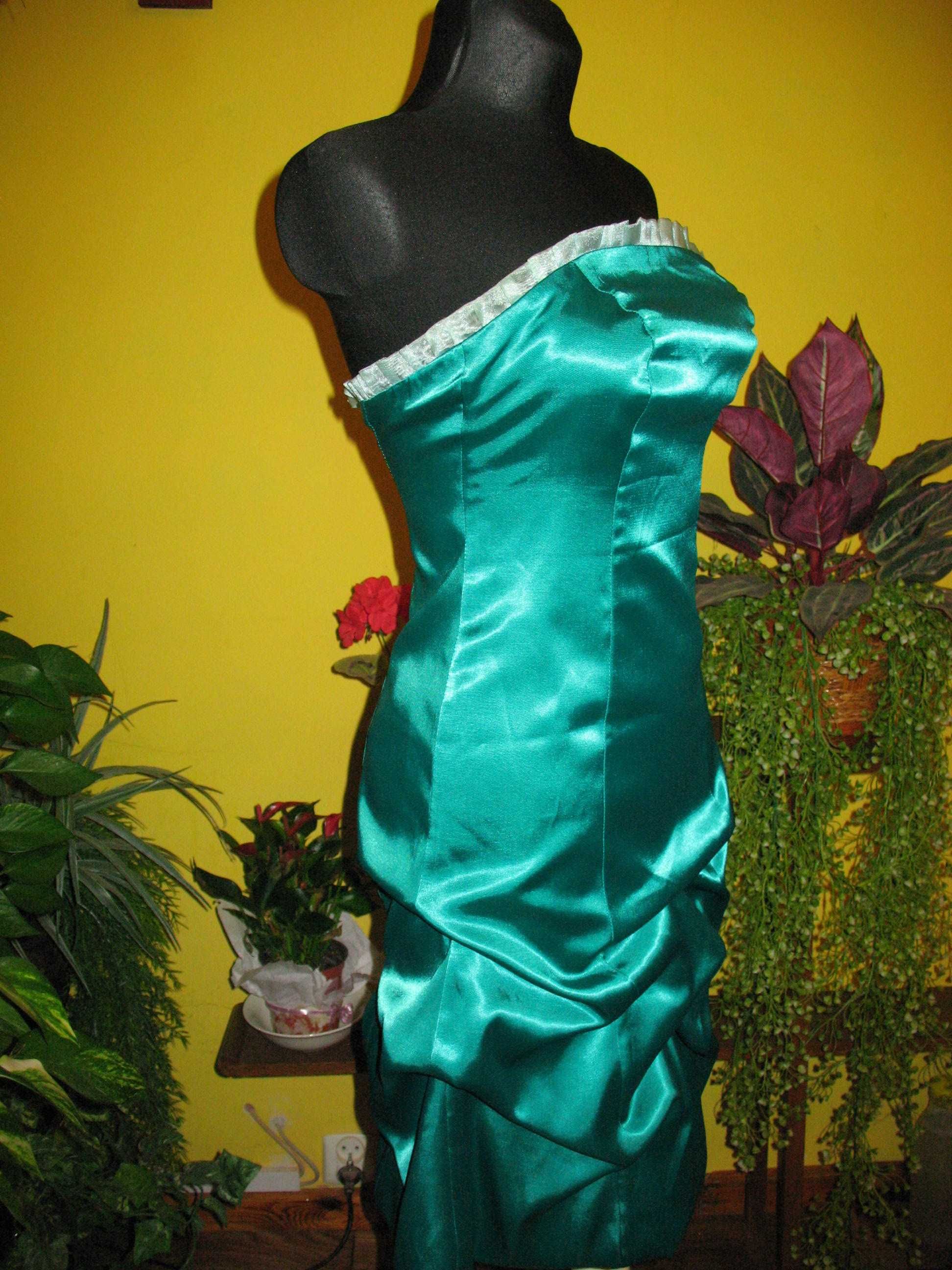 Zielona atłasowa sukienka rozm S  36