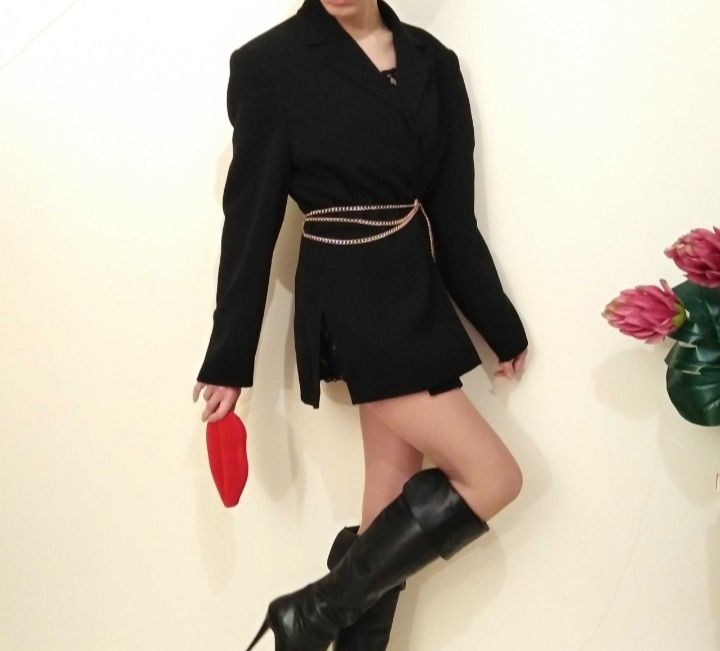Black oversize blazer vintage french chic Czarny żakiet Old money