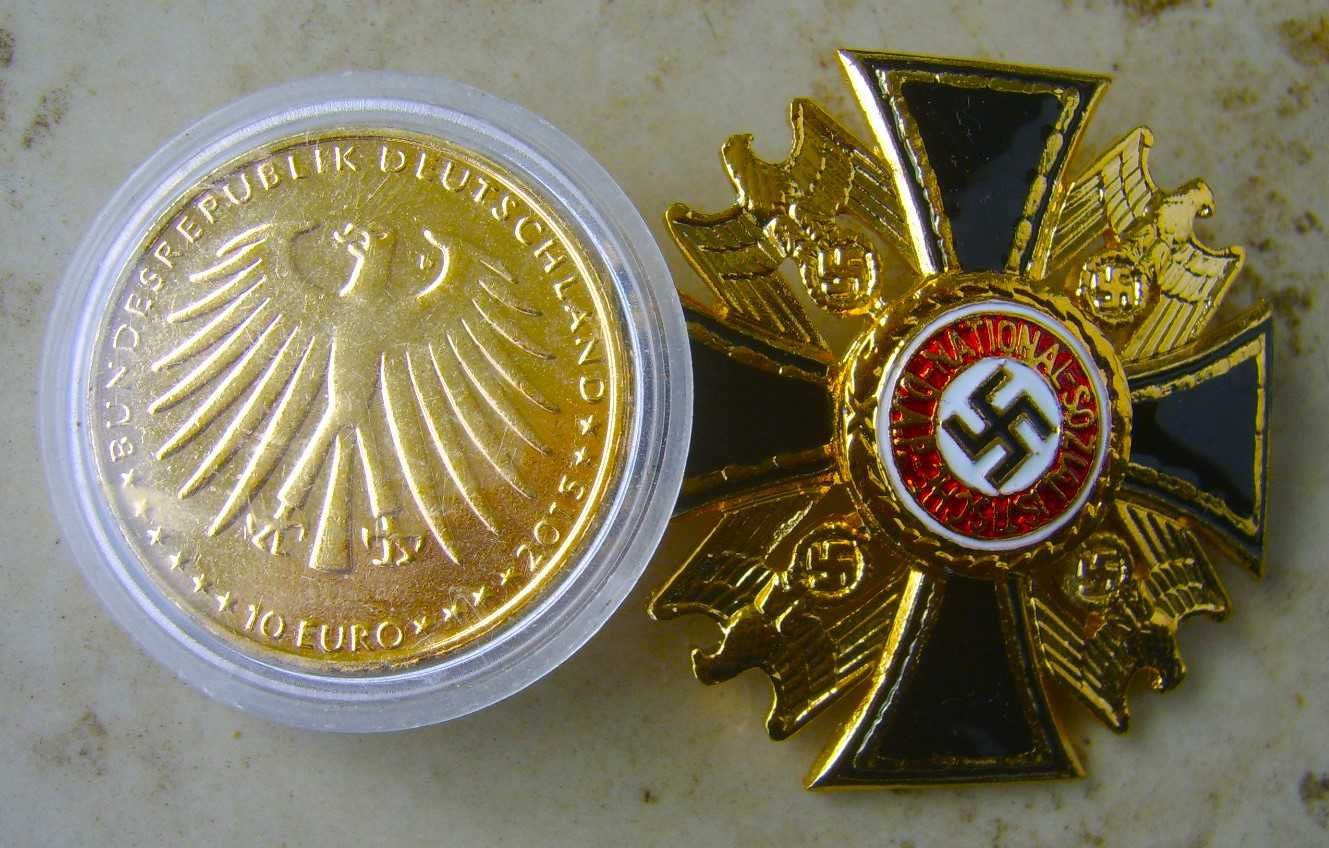 Złota Odznaka 3 Rzesza 1938 r+ Złota Moneta 10 Euro z Niemiec?