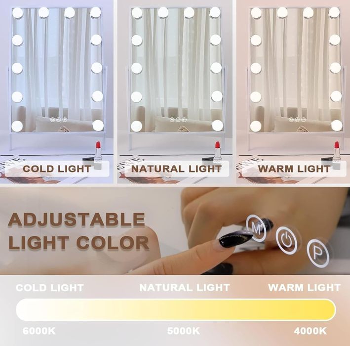 Lustro do makijażu Hansong z oświetleniem, 12led,