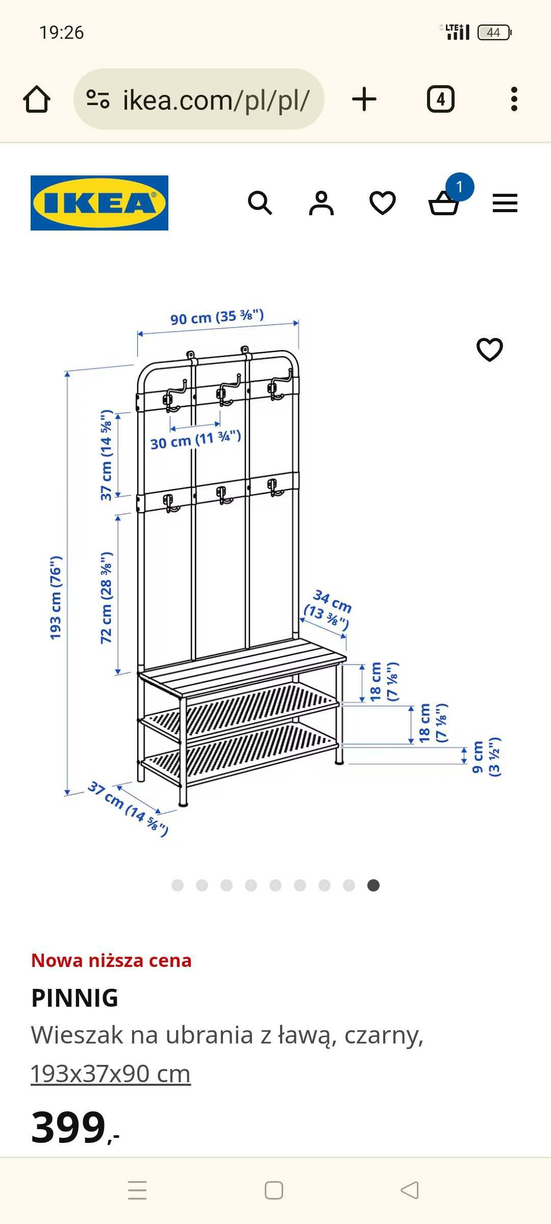 Wieszak Ikea Pinnig na ubrania z ławą, czarny