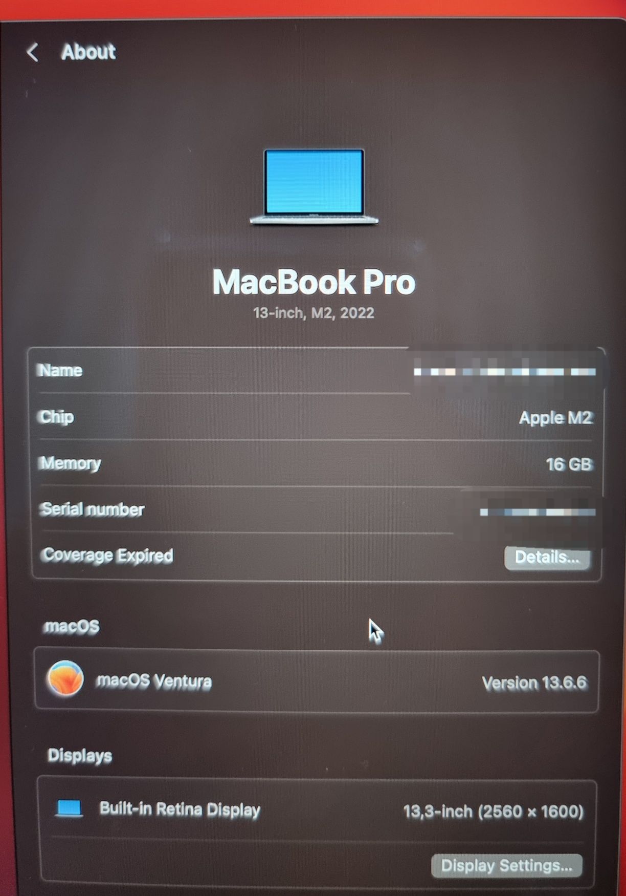 MacBook Pro M2 16GB 256GB