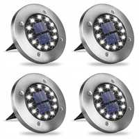 4x Lampa Solarna Ogrodowa Najazdowa Gruntowa Dyski Mocne Lampy 12 LED