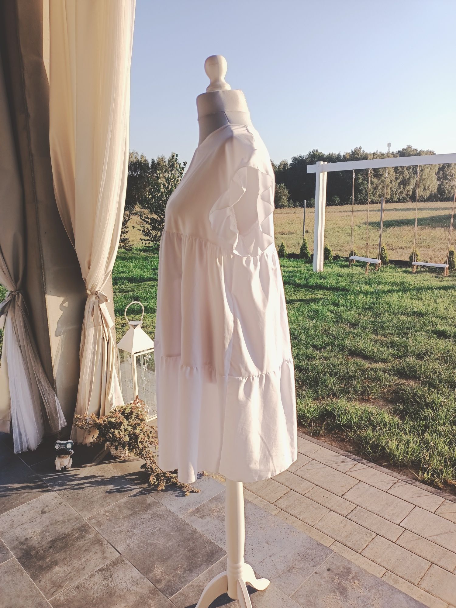 Tunika sukienka babydoll biała falbany