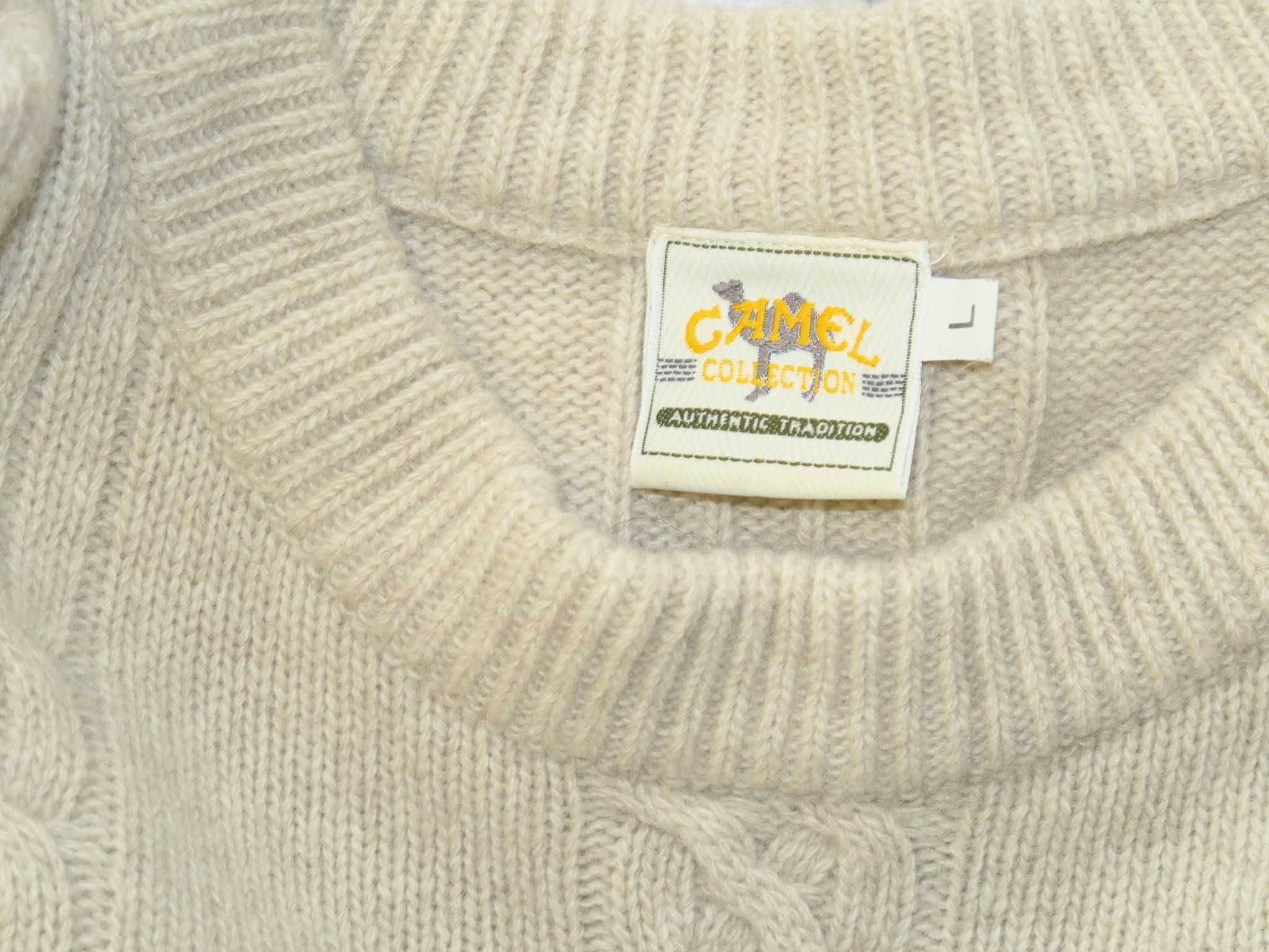 Camel wełna merino sweter vintage L/XL