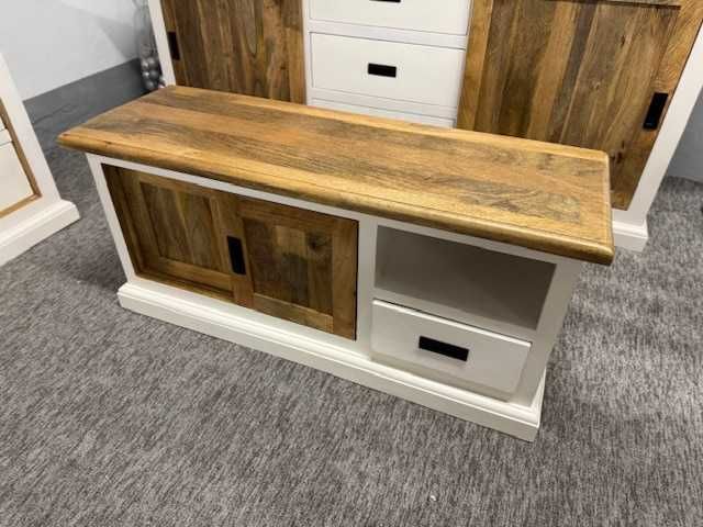 Wyjatkowa biała Szafka pod tv drzewo mango styl LOFT seria Beige f-Vat