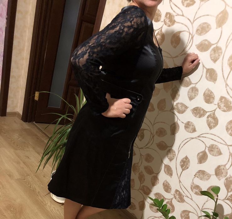 Платье черное, вечернее, нарядное, атлас, гипюр.