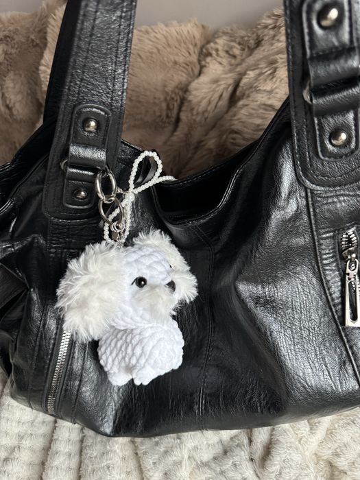 Piesek Maltańczyk robiony ręcznie na szydełku Handmade Breloczek