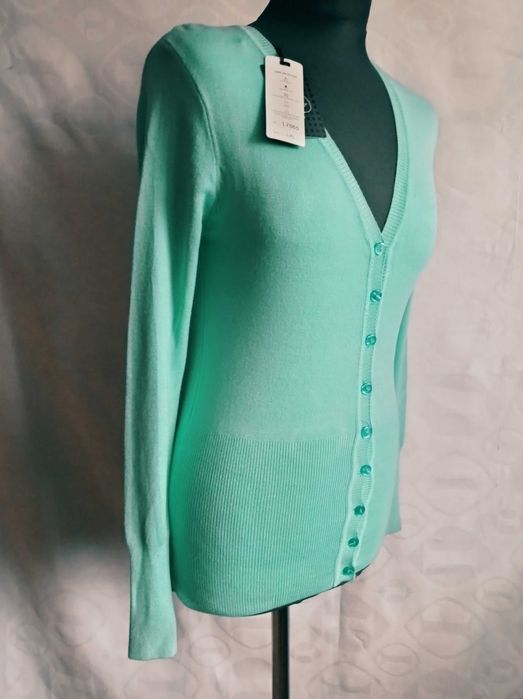 Ładny miętowy sweterek rozpinany z długim rękawem L/XL