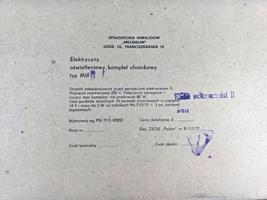 Komplet lampek choinkowych na klipsach PRL Millenium ozdoba świąteczna