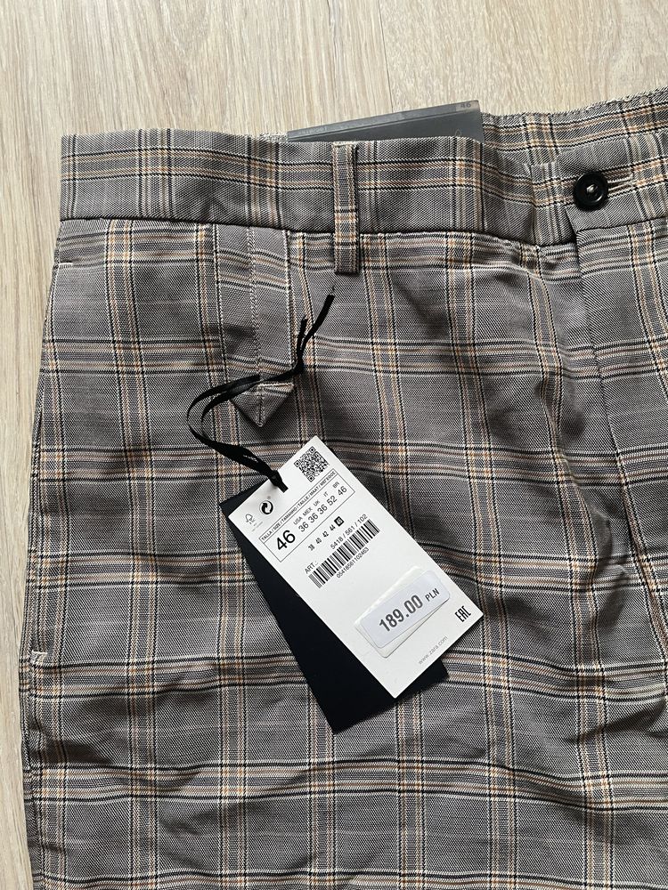 Spodnie Zara w kratkę męskie beżowe 46
