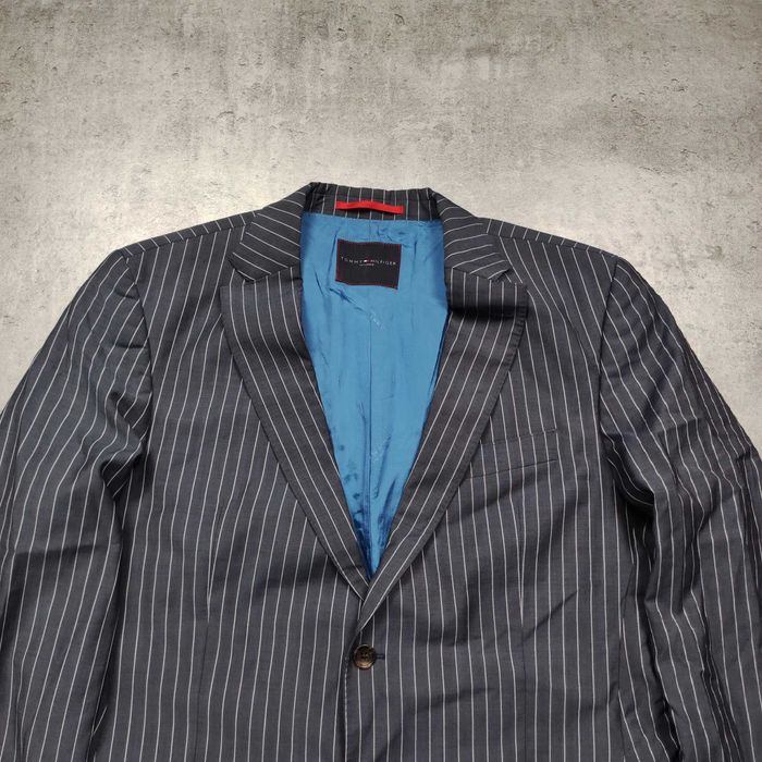 MĘSKA Elegancka PREMIUM Marynarka Paski Granat Tommy Hilfiger Wełna