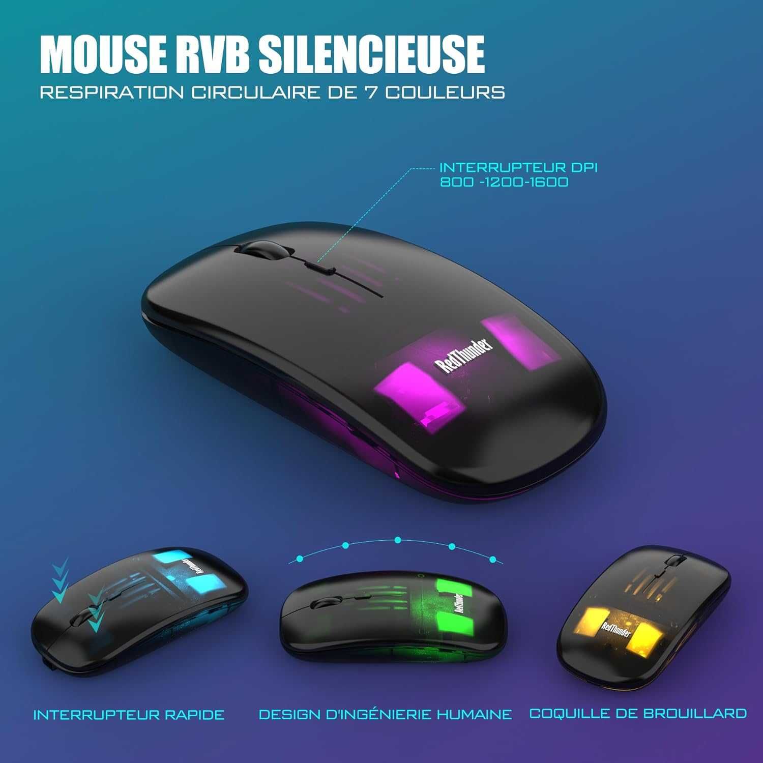 Klawiatura +mysz bezprzewodowa AZERTY Ultracienka, cicha RGB 2,4G blue