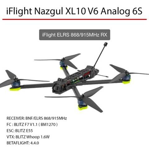 Квадрокоптер iFlight XL10 V6 Analog 6S BNF 5.8G 2.5W ELRS 868/915MHz