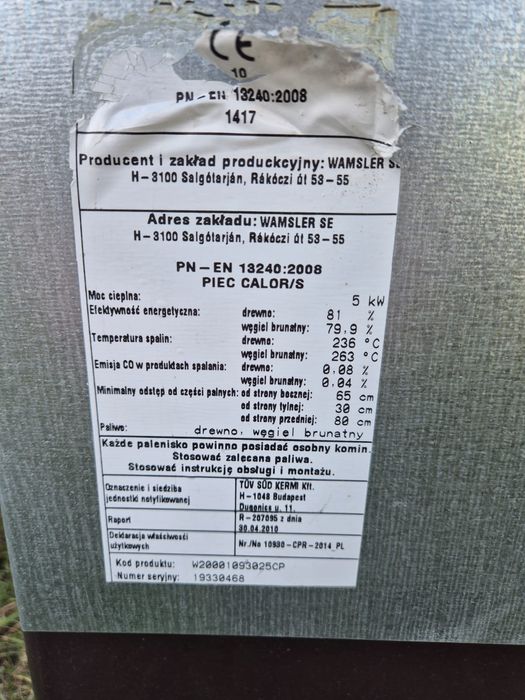 Piec kaflowy koza Wamsler SE Calor S 5kW drewno węgiel używany sprawny