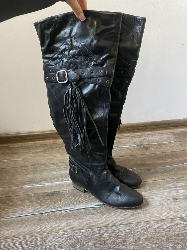 Kozaki za kolano wysokie skorzane buty na festiwal fredzle
