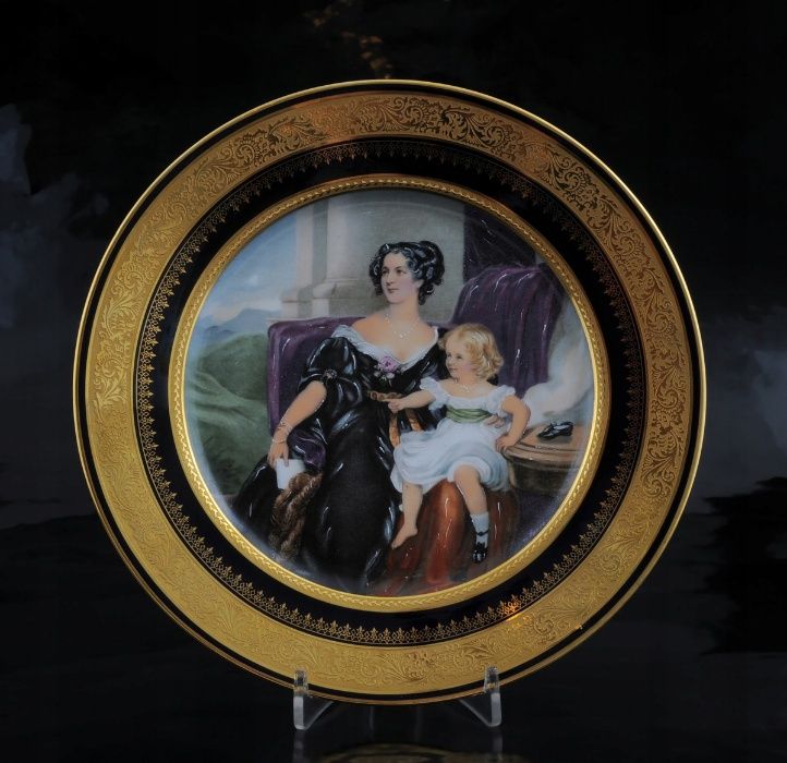 LIMOGES talerz portretowy, piękna ZŁOTA BORDIURA FRANCJA