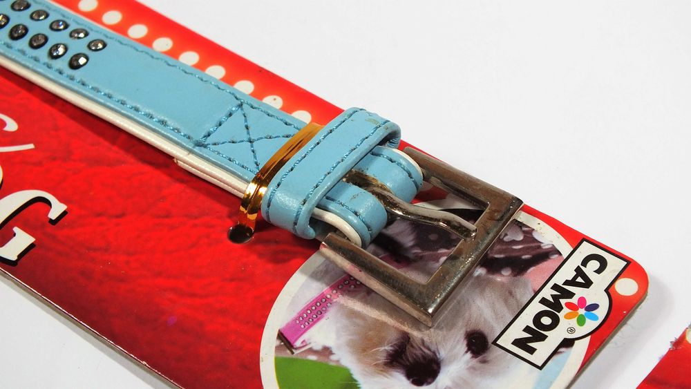 Obroża dla psa CAMON skórzana 48cm x 2cm jasna niebieska - NOWA