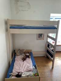 Łóżko piętrowe drewniane + materac 70x140