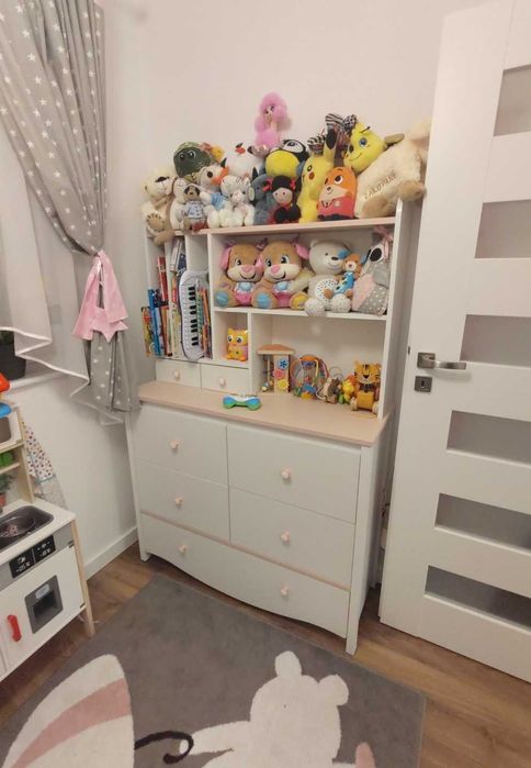 Komoda Mia z nadstawką biała dla dzieci dziewczyna róż