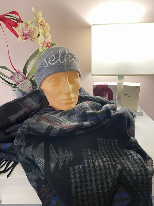 Śliczny komplet opaska na głowę szara + szalik z frędzlami jesień zima
