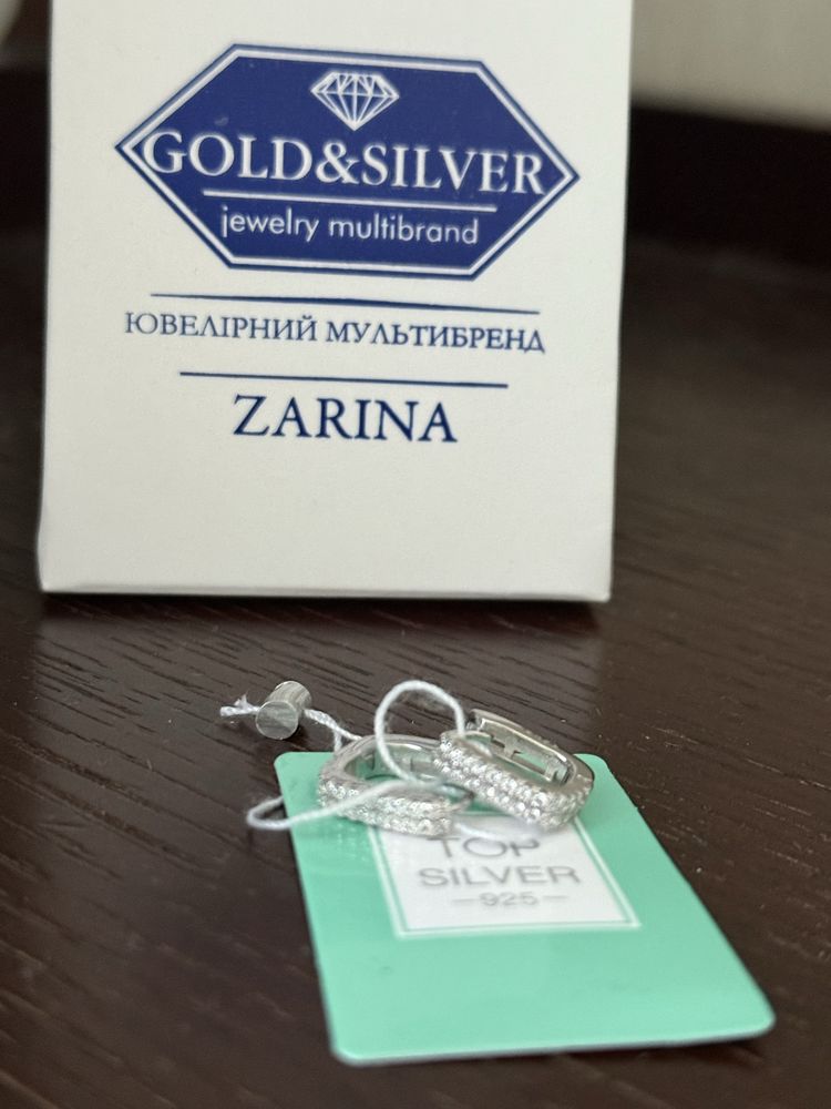 Красивые  Серебрянные серьги  с фианитами. Новые!
