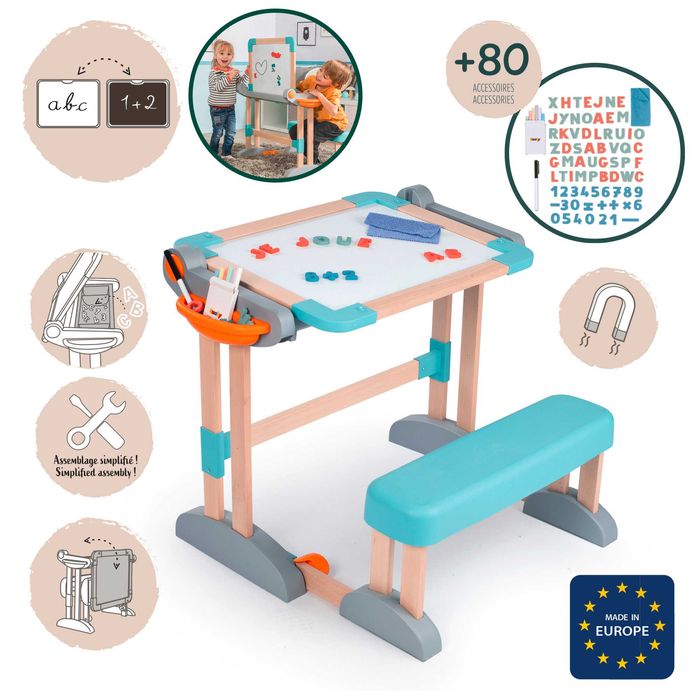 Парта-трансформер дерев'яна з мольбертом-дошкою 2в1, розкладна, 420304
