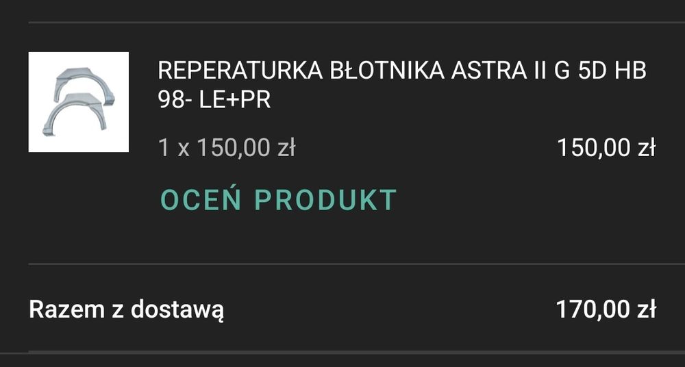 Błotniki nowe Ople Astra G (trzy sztuki, tył prawy i lewy, przód lewy)