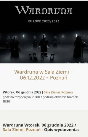 Dwa bilety Wardruna 06.12. Poznań