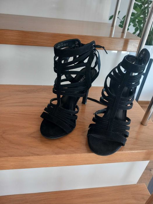 Szpilki 37 wiazane sandaly lato sznurowane sexi czarne obcAS