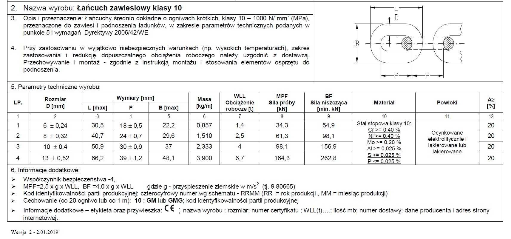 Łańcuch do FREZOWANIA KOMINÓW zawiesiowy KL. 10 6mm 25metrów