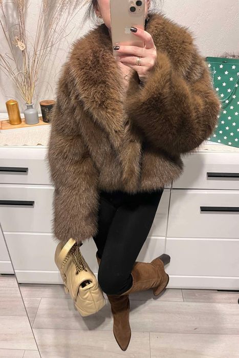 Futro brazowe futerko krotkie viral zara