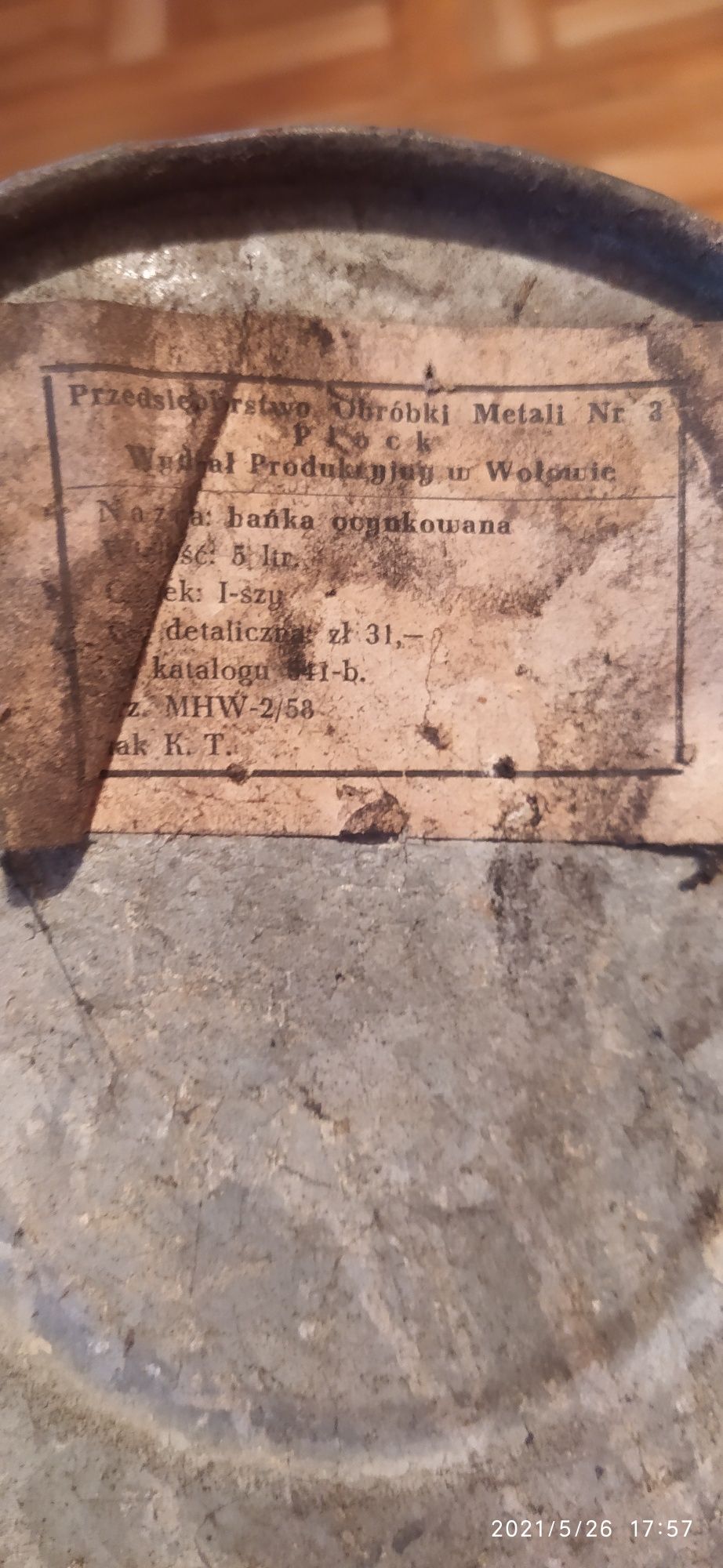 Bańka ocynkowana 5 litrów, stara