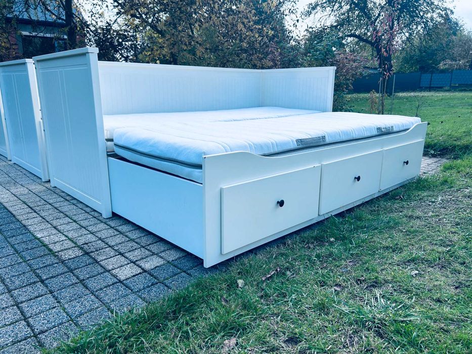 IKEA HEMNES Łóżko Leżanka z 3 szufladami, 2 materace, białe Transport