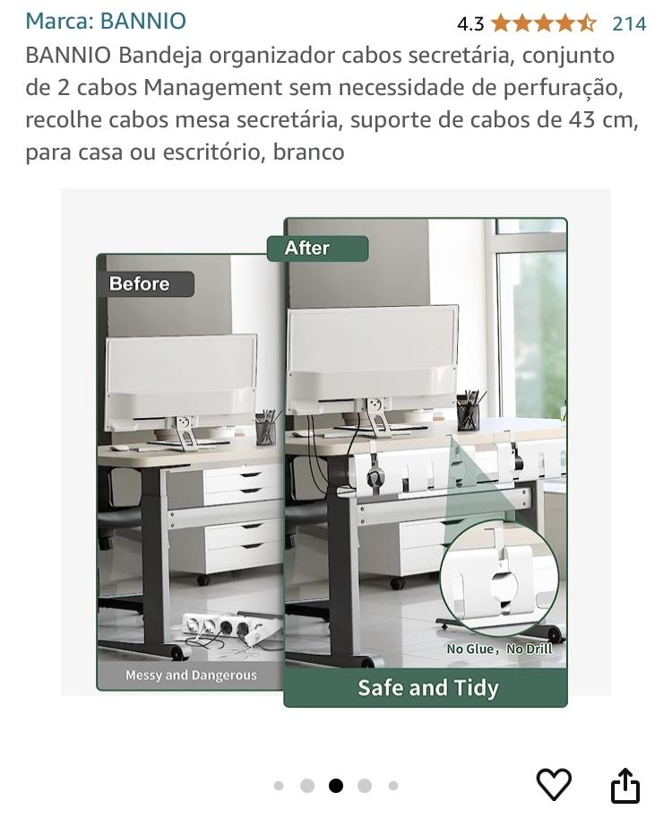 Organizador de cabos de secretária