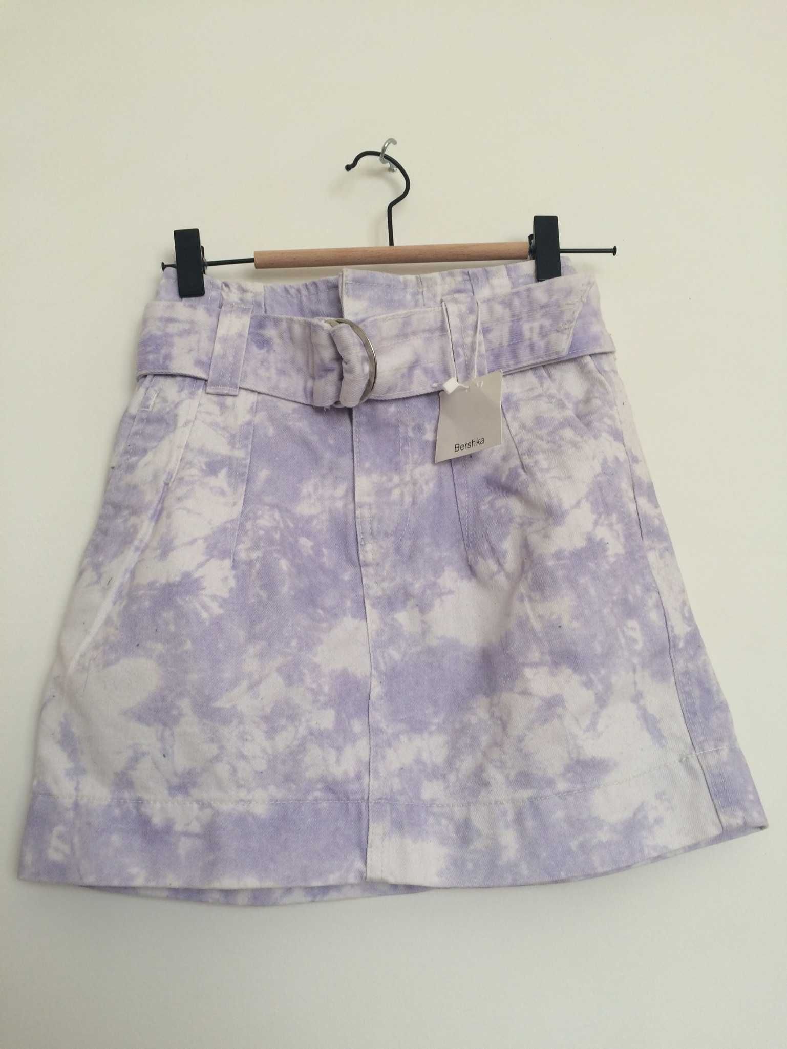 Bershka nowa mini Lilac marmurka z paskiem bawełna xs 24 tiedie