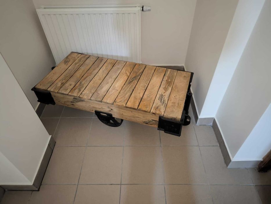 STOLIK KAWOWY Drewniany Ława na kołach Drewniana Vintage MANGO LOFT