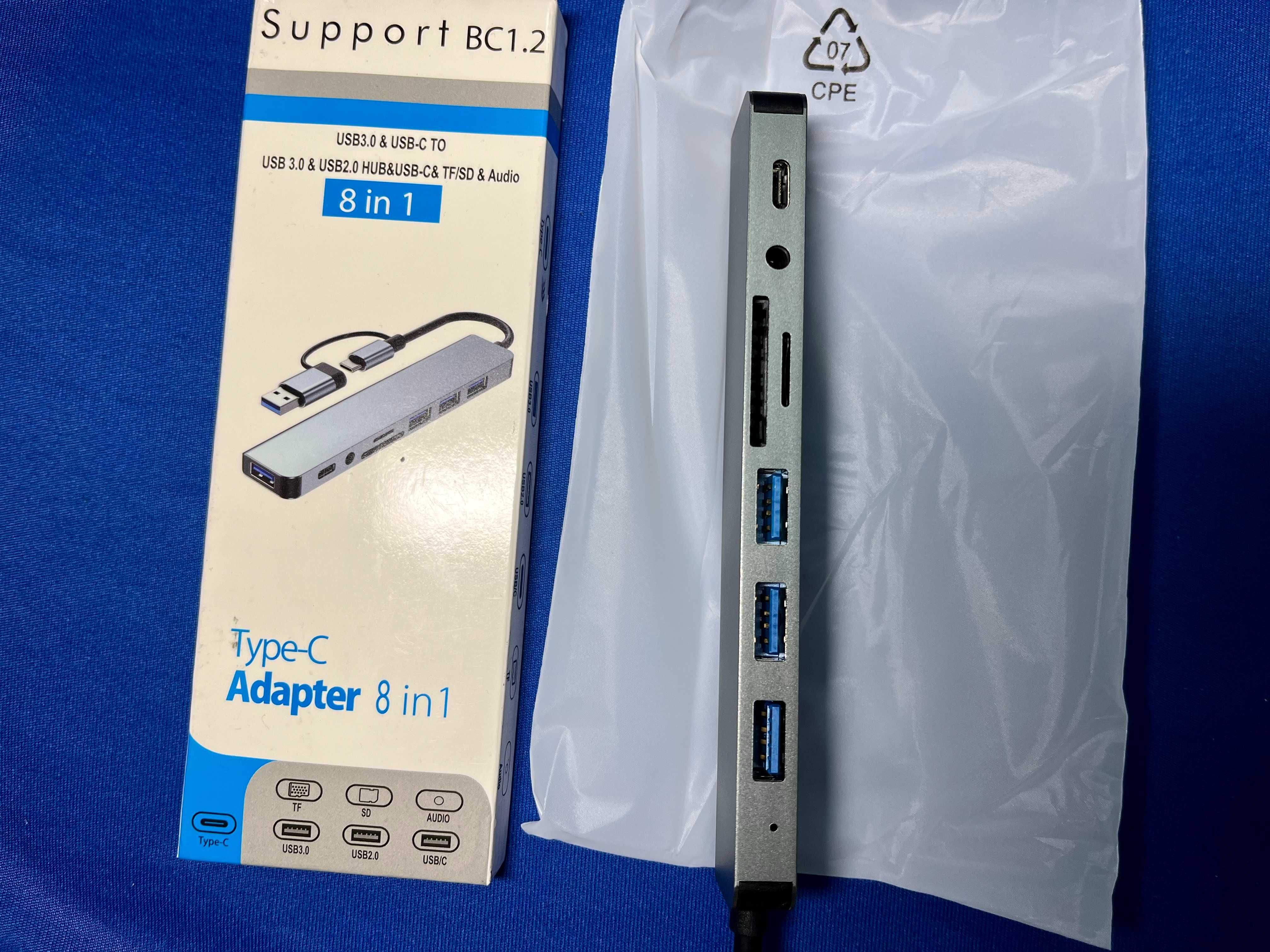 Адаптер 8 в 2 Usb type c Hub macbook card reader SD TF USB A