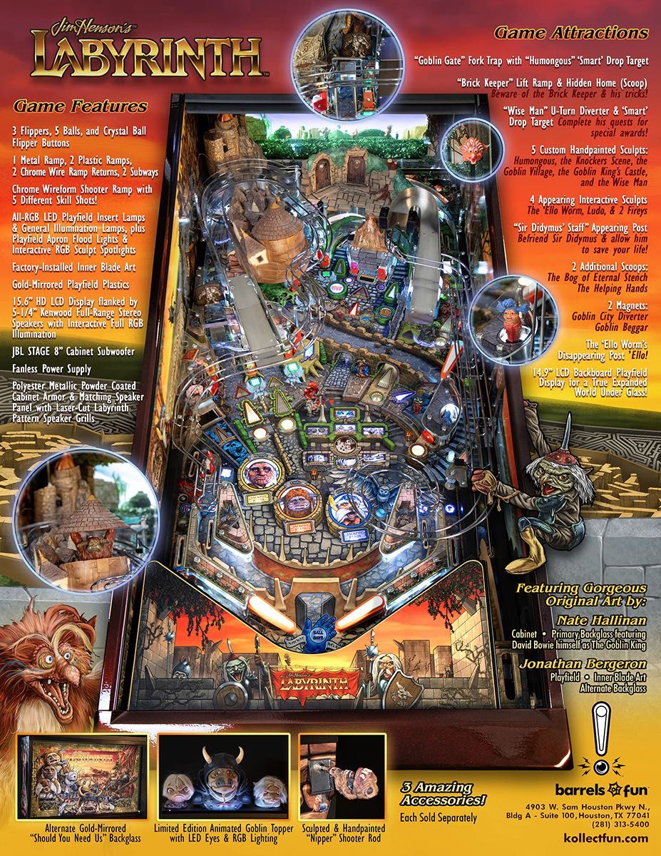 Pinball Flipper Fliper Jim Henson’s Labyrinth - Barrels of Fun