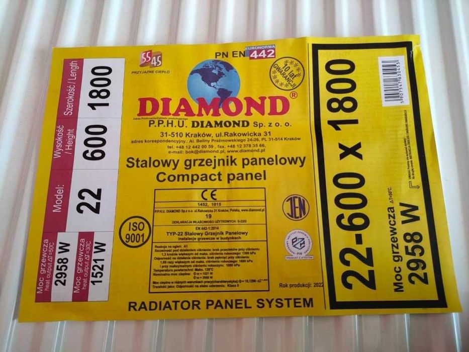 Grzejniki Diamond 22-600 x 1800